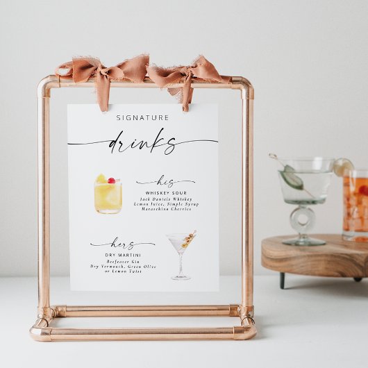 Affiche de boissons à signature de script élégant