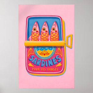 Affiche de boîte de sardines, Art rétro de cuisine