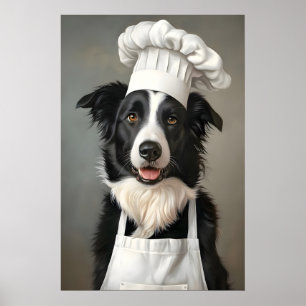 Affiche de Border Collie en chapeau de chef, Affic