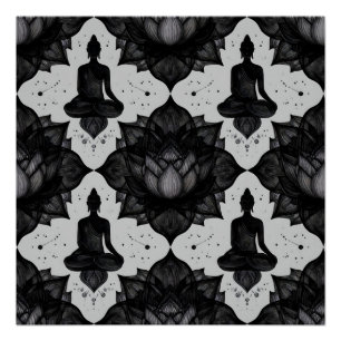 Affiche de Bouddha méditant motif zen Lotus noir