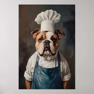 Affiche de Bouledogue en Chapeau de Cuisinier, Aff