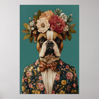 Affiche de bouledogue en costume, Portrait de boul
