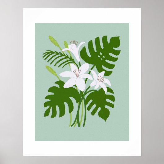 Affiche de bouquet de lys Monstera tropical (Devant)
