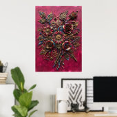 Affiche de bouquet de roses texturées de Bourgogne (Bureau à domicile)