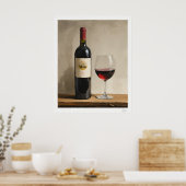 Affiche de bouteille et de verre de vin rouge (Cuisine)
