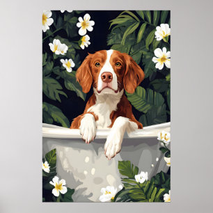 Affiche de Brittany Spaniel dans une baignoire, Ch