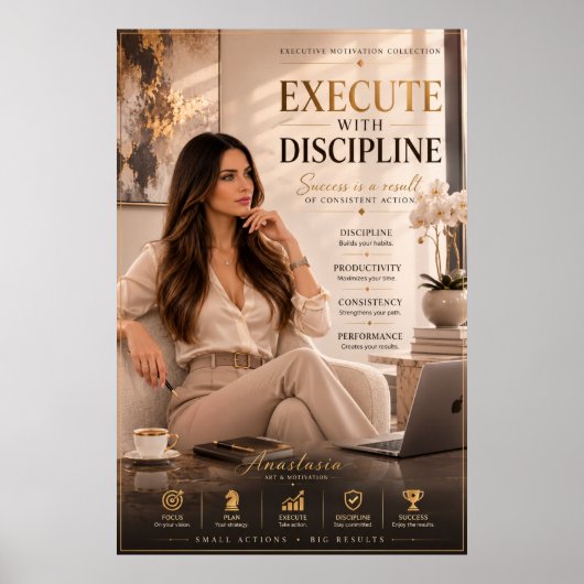 Affiche de bureau exécutif - Exécuter avec discipl (Devant)