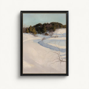 Affiche de cabane nordique de la rivière d'hiver