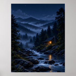 Affiche de cabane sous la nuit étoilée de la Voie
