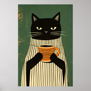 Affiche de café Black Cat, Art mural minimaliste d