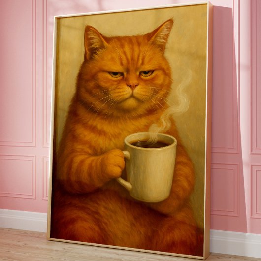 Affiche de café de chat grincheux drôle Art huile