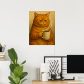 Affiche de café de chat grincheux drôle Art huile (Bureau à domicile)