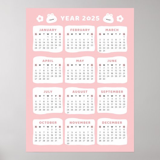 Affiche de calendrier 2025 de joli lapin (Devant)