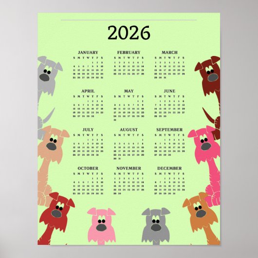 Affiche de calendrier 2026 de design de chiens col (Devant)