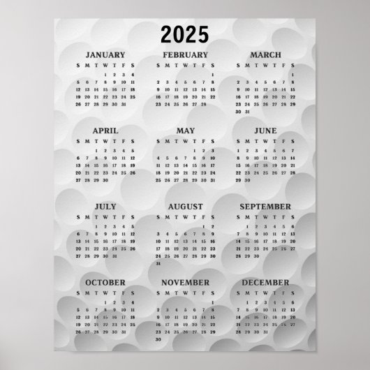 Affiche de calendrier de conception de golf 2025 (Devant)