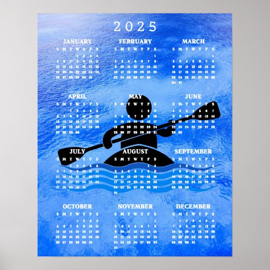 Affiche de calendrier de conception de kayak 2025 (Devant)
