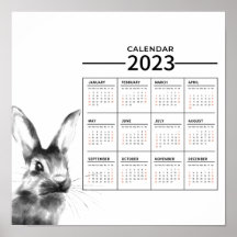 Affiche de calendrier de l'année du lapin à l'aqua