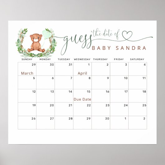 Affiche de calendrier de l'ours en peluche pour de (Devant)