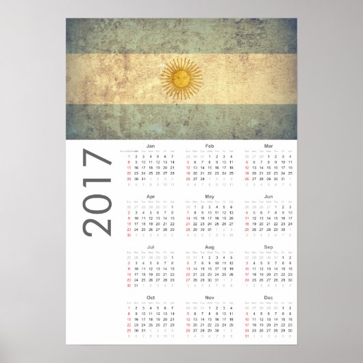 Affiche de calendrier Grunge Drapeau Argentine 201 (Devant)