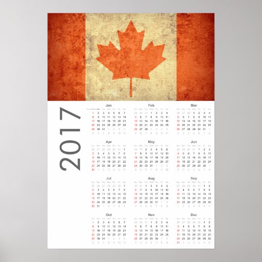 Affiche de calendrier grunge drapeau Canada 2017 (Devant)