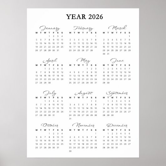 Affiche de calendrier minimaliste 2026 (Devant)