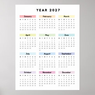 Affiche de calendrier minimaliste arc-en-ciel 2027