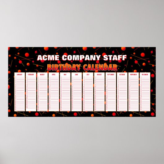 Affiche de calendrier perpétuel d'anniversaire ave (Devant)