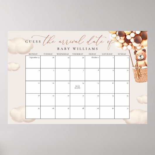 Affiche de calendrier pour deviner la date prévue (Devant)