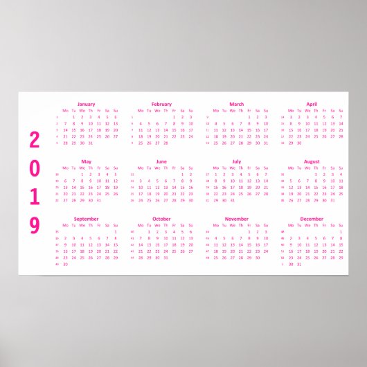 Affiche de calendrier rose vif minimaliste 2019 (Devant)