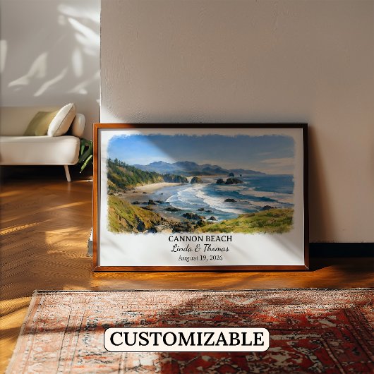 Affiche de Cannon Beach Oregon, Aquarelle, Sur mes