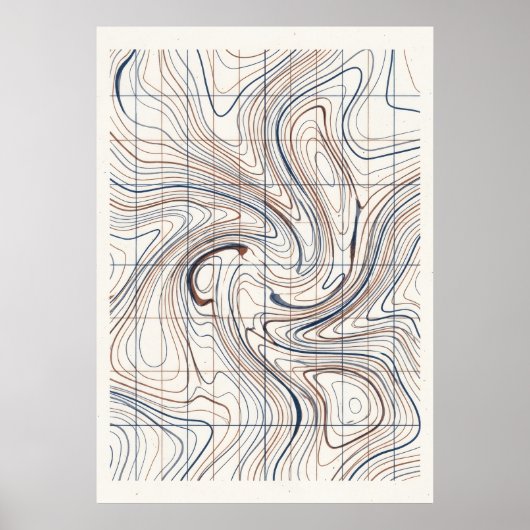 Affiche de carte abstraite de ligne de contour (Devant)