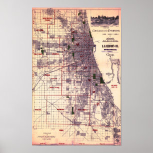 Affiche de carte ancienne de Chicago