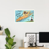 Affiche de carte ancienne de Long Island (Bureau à domicile)