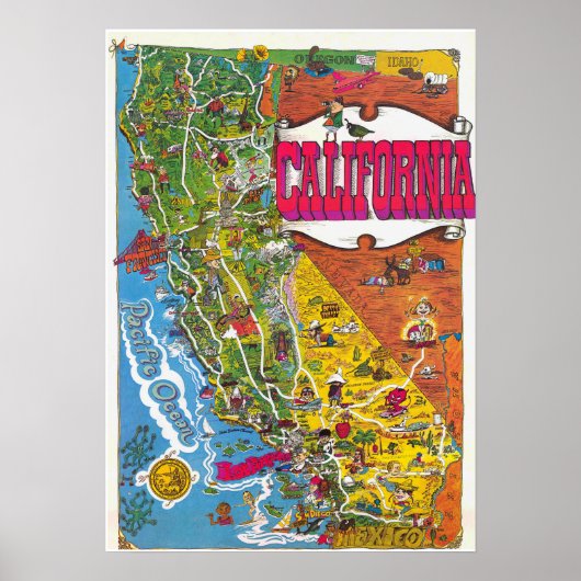 Affiche de carte colorée vintage de Californie 197 (Devant)