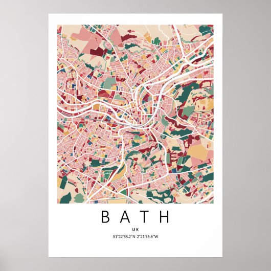 Affiche de carte de Bath Angleterre | Art mural de (Devant)