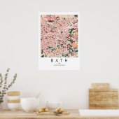 Affiche de carte de Bath Angleterre | Art mural de (Cuisine)