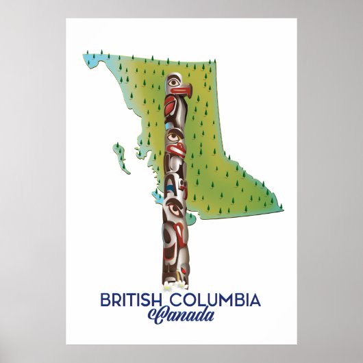 Affiche de carte de la Colombie-Britannique Canada (Devant)