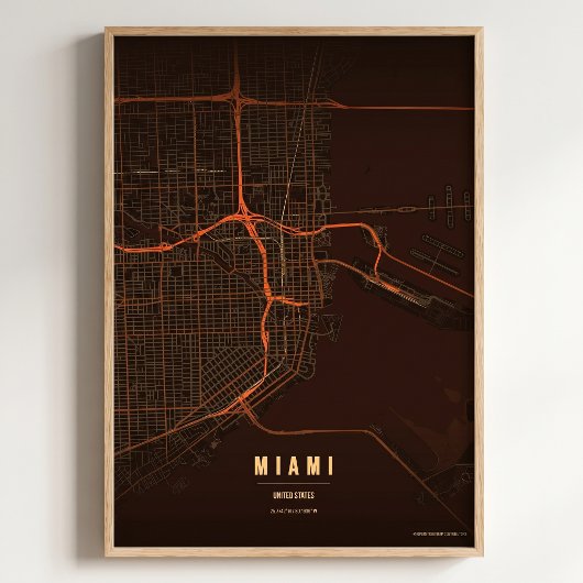 Affiche de carte de la ville de Floride à Miami, i