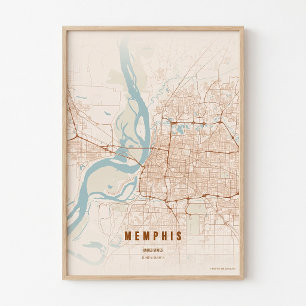 Affiche de carte de la ville de Memphis Tennessee
