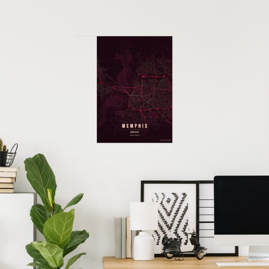 Affiche de carte de Memphis Ruby Impression d'art (Bureau à domicile)