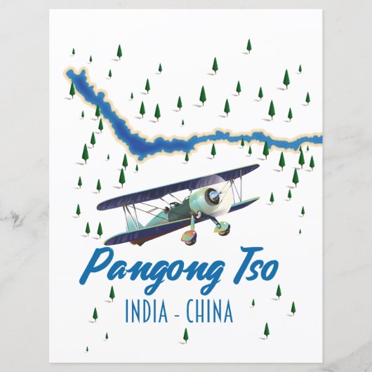 Affiche de carte de Pangong Tso Inde Chine. (Devant)