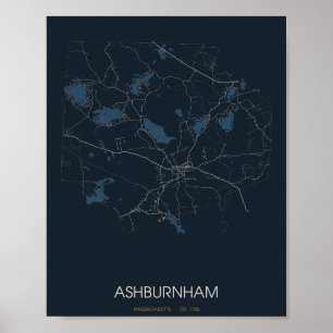 Affiche de carte de rue d'Ashburnham Massachusetts