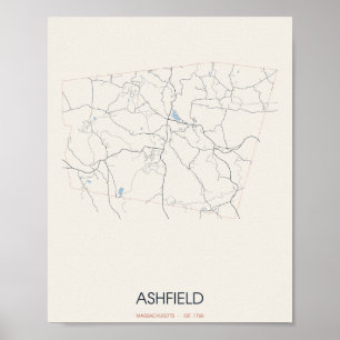 Affiche de carte de rue d'Ashfield Massachusetts