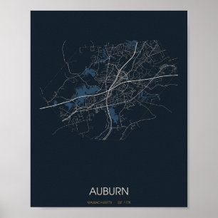 Affiche de carte de rue d'Auburn Massachusetts (Nu