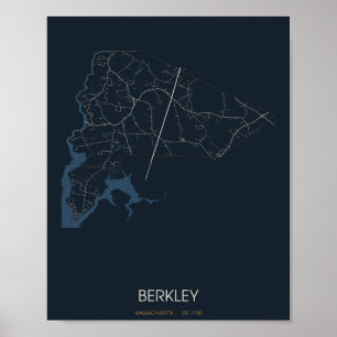 Affiche de carte de rue de Berkley Massachusetts (