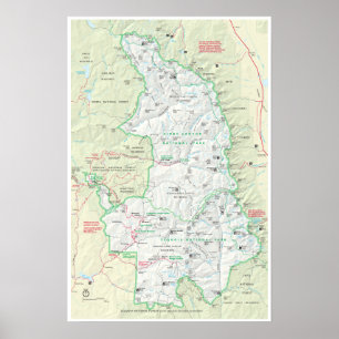 Affiche de carte de séquoia et de Rois Canyon