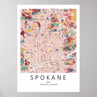 Affiche de carte de Spokane Washington | Mur de vi