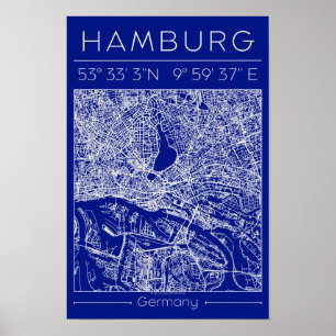 Affiche de carte de ville de Hambourg de style pla