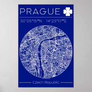 Affiche de carte de ville de Prague de style plan 