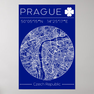 Affiche de carte de ville de Prague de style plan